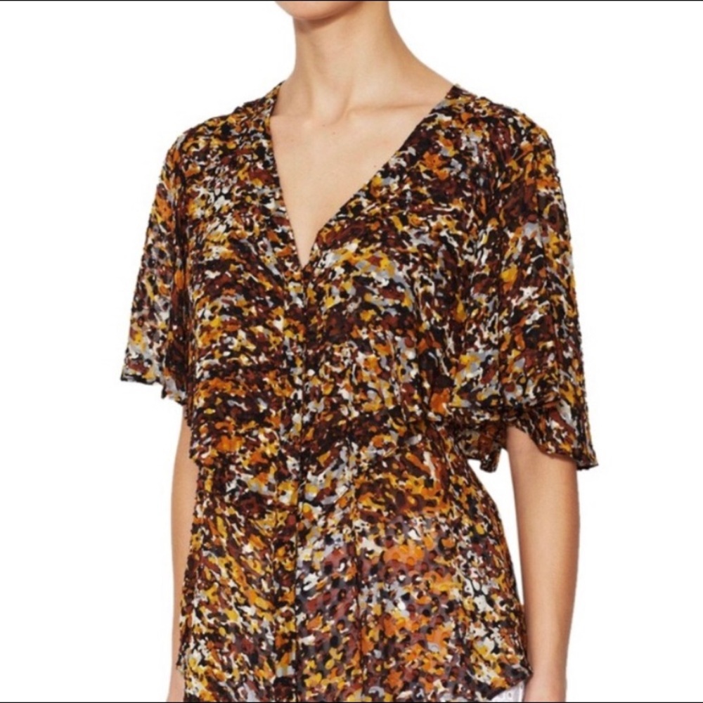 BCBGMAXAZRIA 100% Silk Fall Floral-ish Capelet Blouse | Size XXS